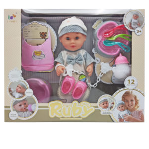 MUÑECA RUBY CON ZAPATOS, BIBERON, ETC..